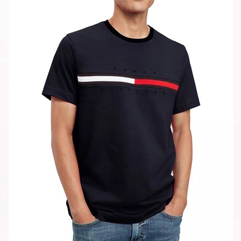 타미힐피거 남녀공용 라운드넥 로고 반팔 티셔츠 Tommy Hilfiger Unisex Round Neck Logo T-Shirt-Black 블랙-M