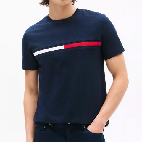 타미힐피거 남녀공용 라운드넥 로고 반팔 티셔츠 Tommy Hilfiger Unisex Round Neck Logo T-Shirt-Navy 네이비-XS