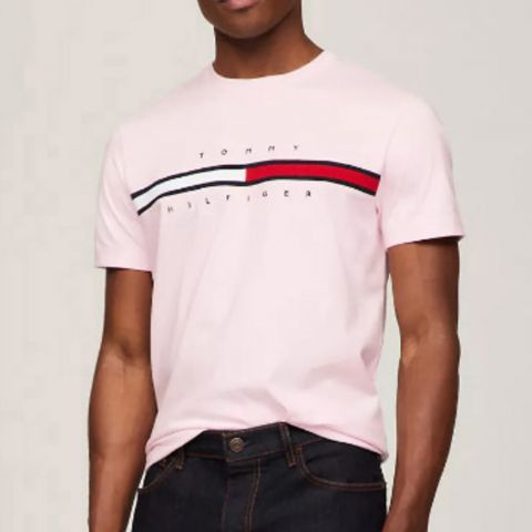 타미힐피거 남녀공용 라운드넥 로고 반팔 티셔츠 Tommy Hilfiger Unisex Round Neck Logo T-Shirt-Pink 핑크-XS