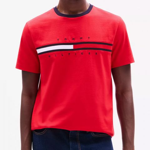 타미힐피거 남녀공용 라운드넥 로고 반팔 티셔츠 Tommy Hilfiger Unisex Round Neck Logo T-Shirt-Red 레드-XL